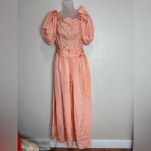 Vintage 1980s puff sleeve prom dress gown handmade Cottagecore fairy pink small